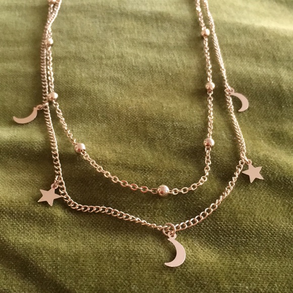 Double layer Gold Moon & Stars choker necklace - Picture 2 of 5